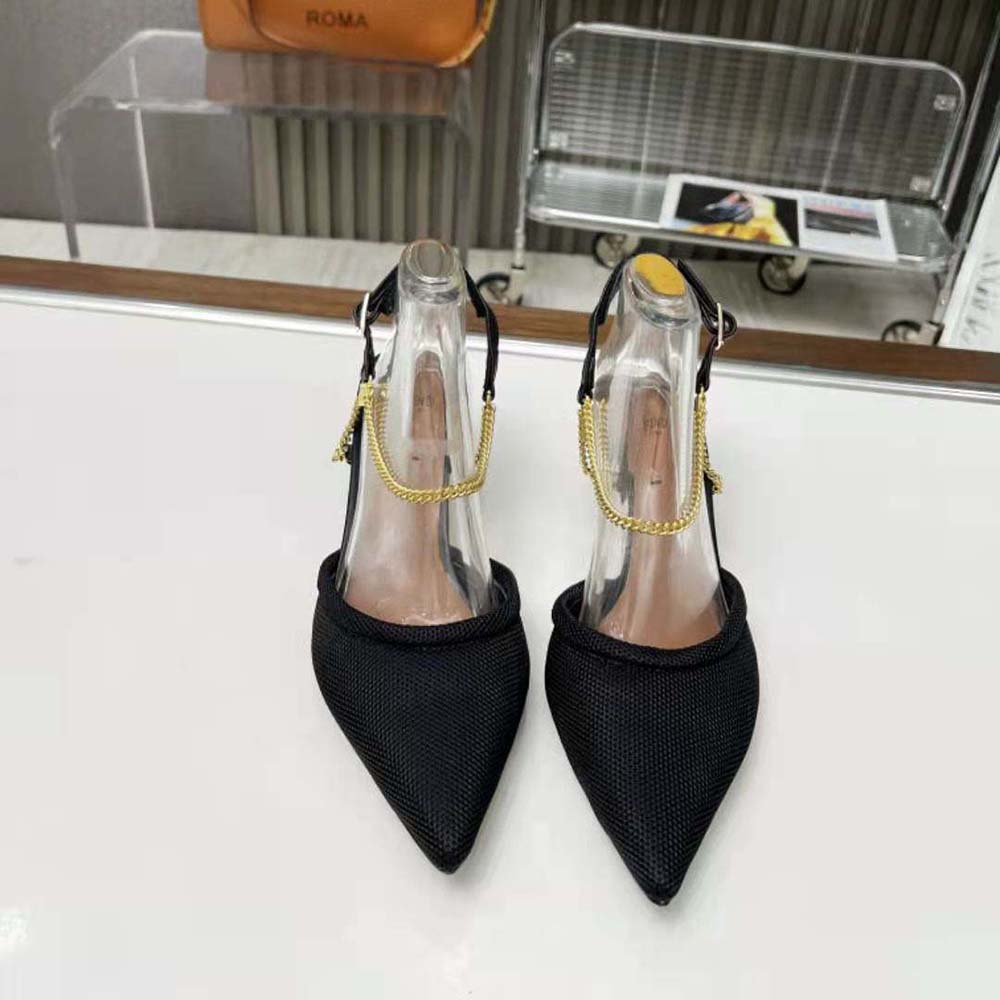 Close-up of adjustable slingback strap on Fendi Colibrì Lite heels