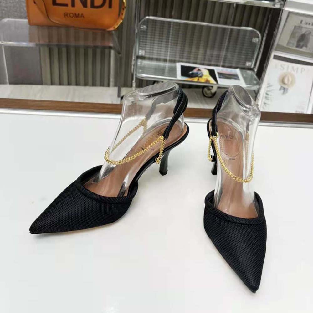 Fendi Women Colibrì Lite Black Mesh High-heeled Slingbacks - image 5