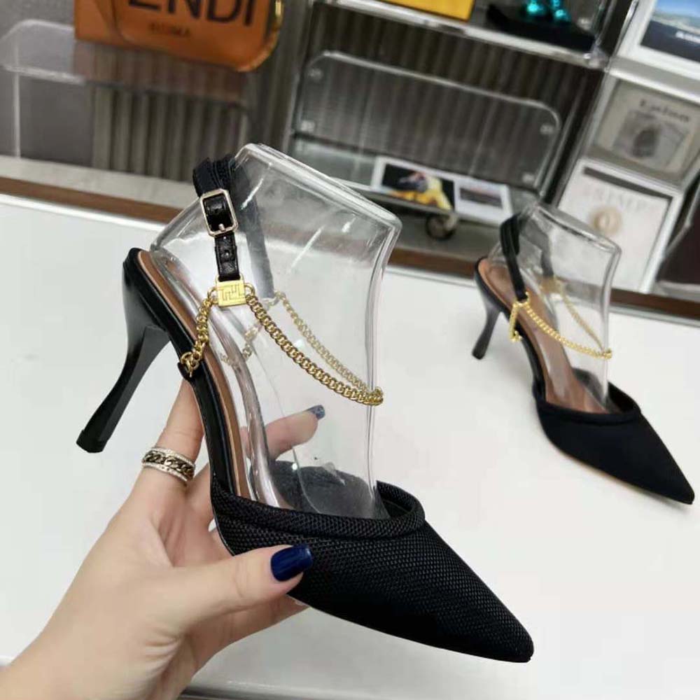 Fendi Women Colibrì Lite Black Mesh High-heeled Slingbacks - image 7