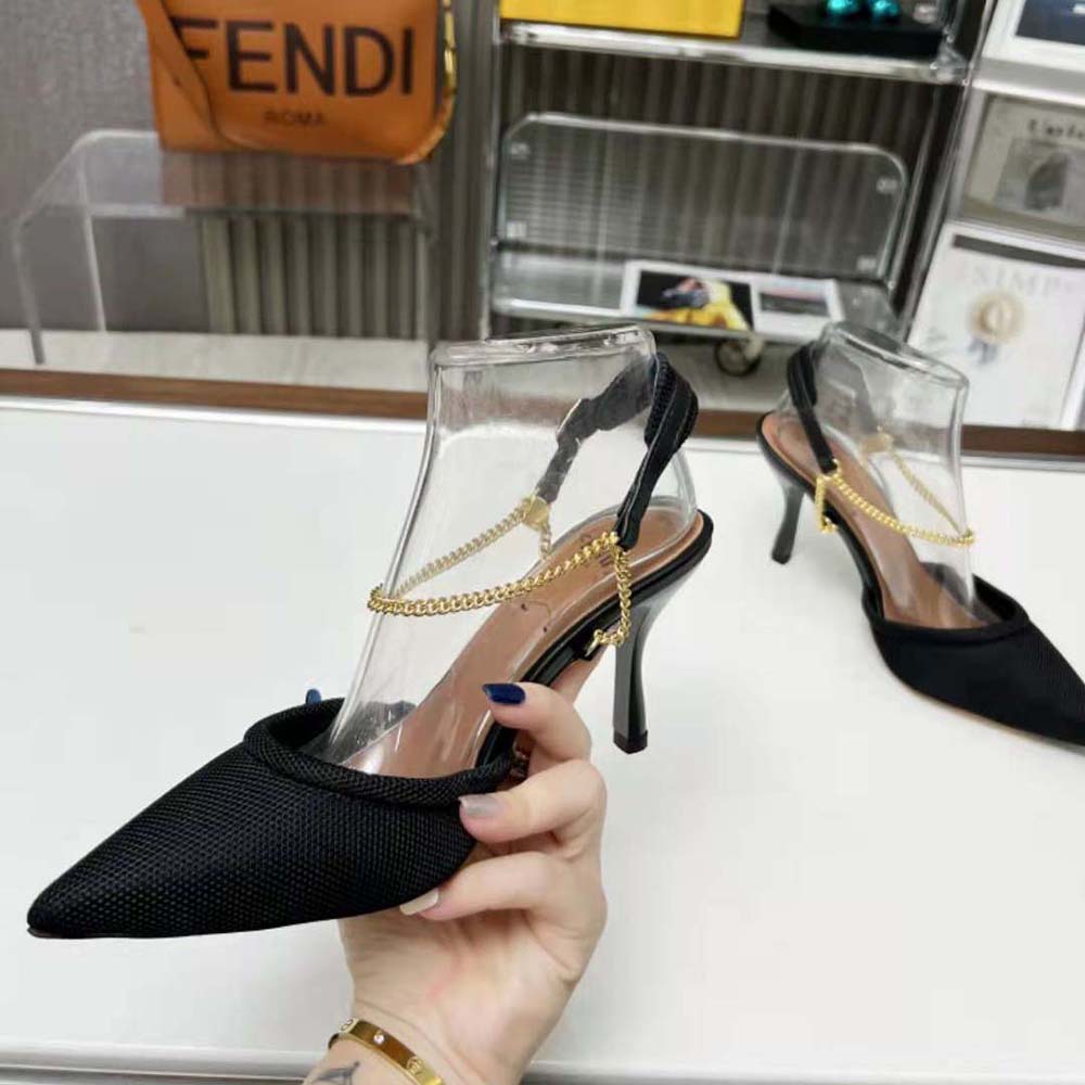 Fendi Women Colibrì Lite Black Mesh High-heeled Slingbacks - image 6