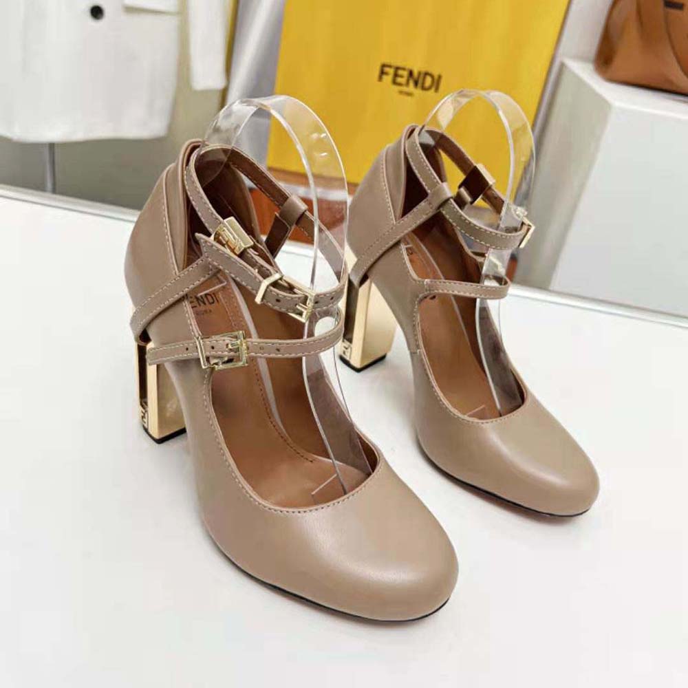 Fendi Women Delfina Dove Gray Leather High-heeled Court Shoes - image 4