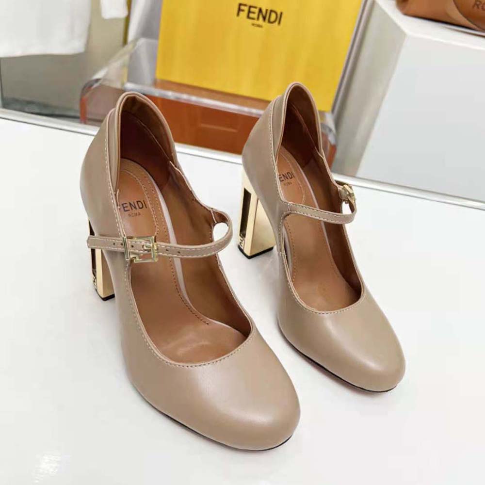 Top-down view of Fendi Women Delfina Dove Gray Leather High-heeled Court Shoes