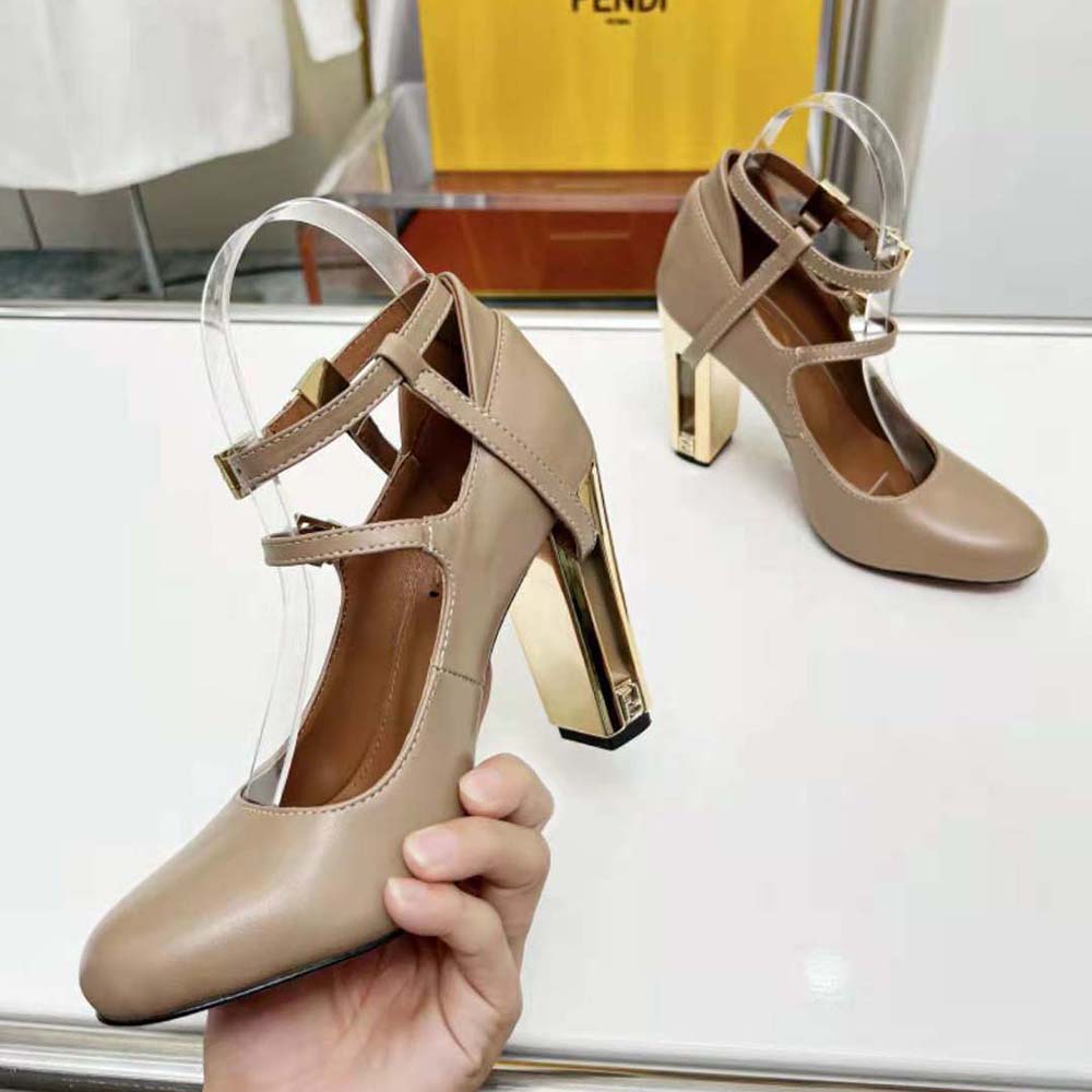 Fendi Women Delfina Dove Gray Leather High-heeled Court Shoes - image 8