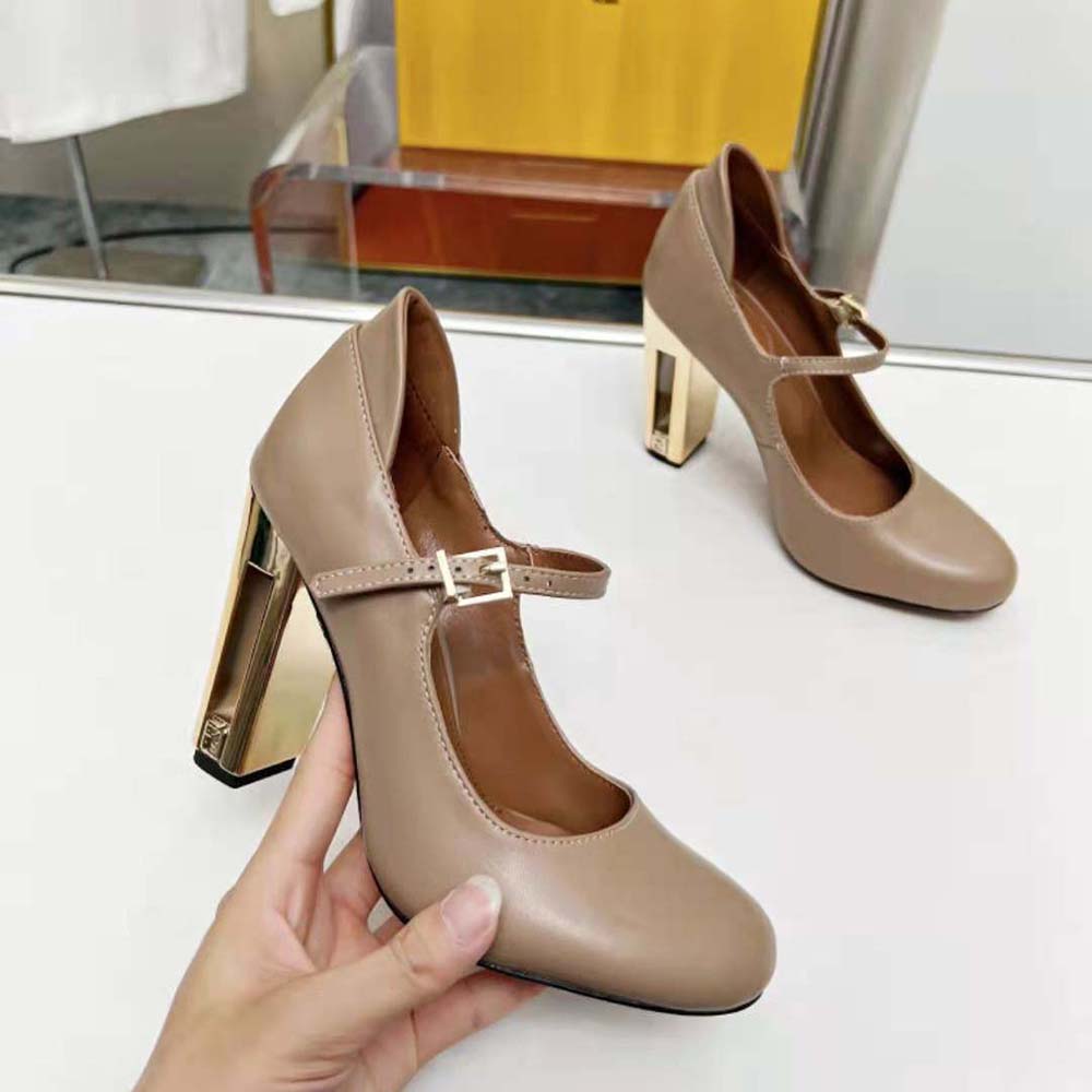 Fendi Women Delfina Dove Gray Leather High-heeled Court Shoes - image 6