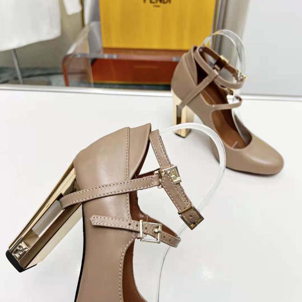 Fendi Women Delfina Dove Gray Leather High-heeled Court Shoes - image 10