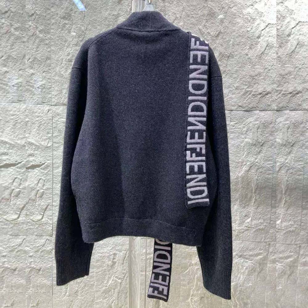 Side angle showing texture of Fendi Women Sweater Gray Cashmere and Wool Pullover
