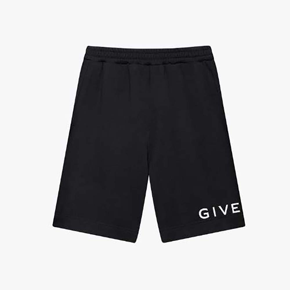 Front view of Givenchy Men Archetype Bermuda Shorts in fleece-blue