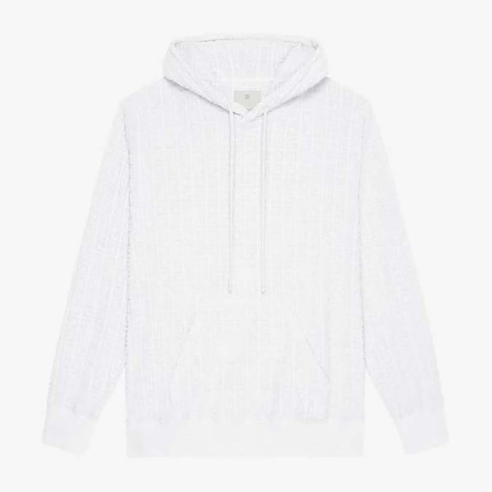Front view of Givenchy Men Hoodie in white cotton jacquard