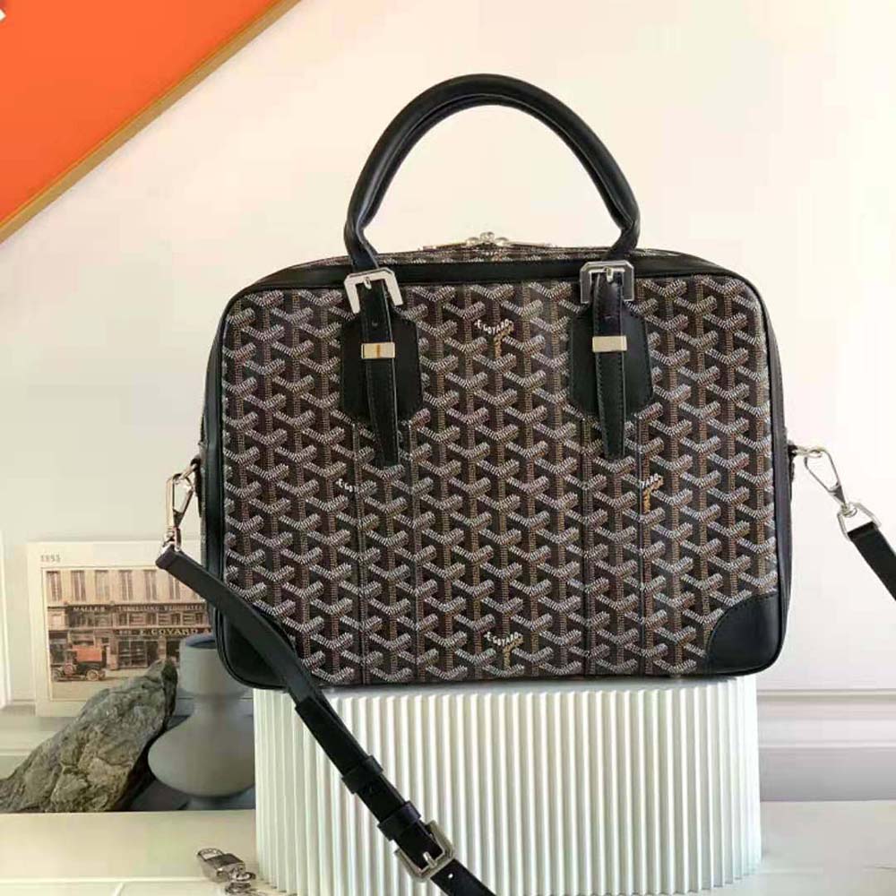 Open interior showing leather lining in Goyard Women Ambassade MM Document Case-Black
