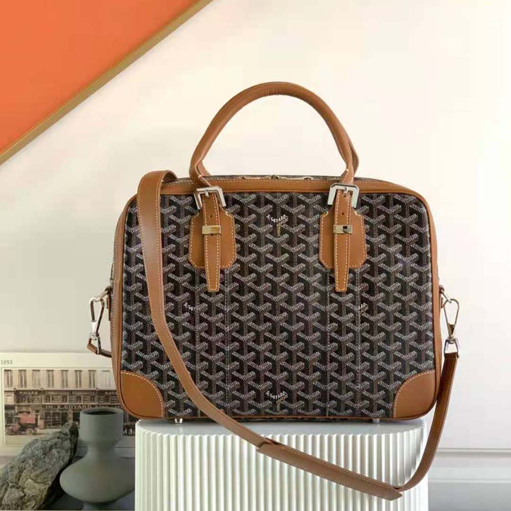 Side profile showing slim silhouette of Goyard Women Ambassade MM Document Case-Brown