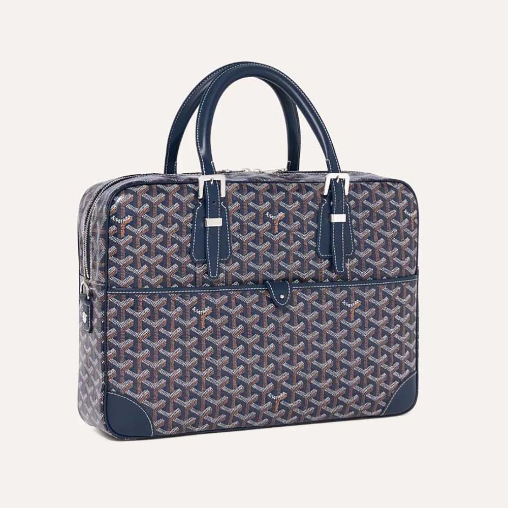 Front view of Goyard Women Ambassade MM Document Case-Navy with zipper visible