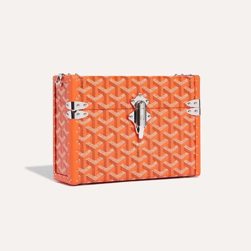 Front view of Goyard Women Cassette Trunk Bag in orange