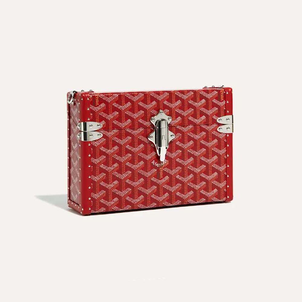 Front view of Goyard Women Cassette Trunk Bag in red Goyardine canvas