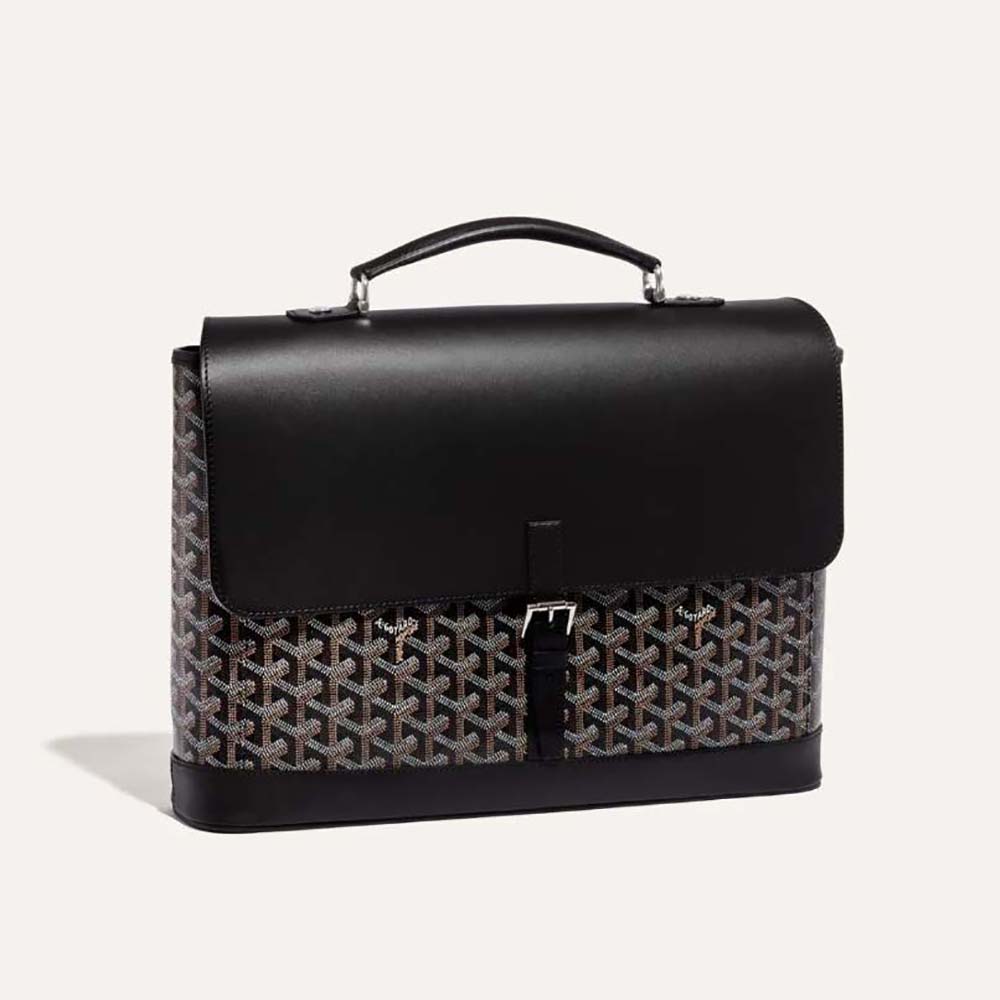 Front angle of Goyard Women Citadin PM Messenger Bag-Black showing chevron detail