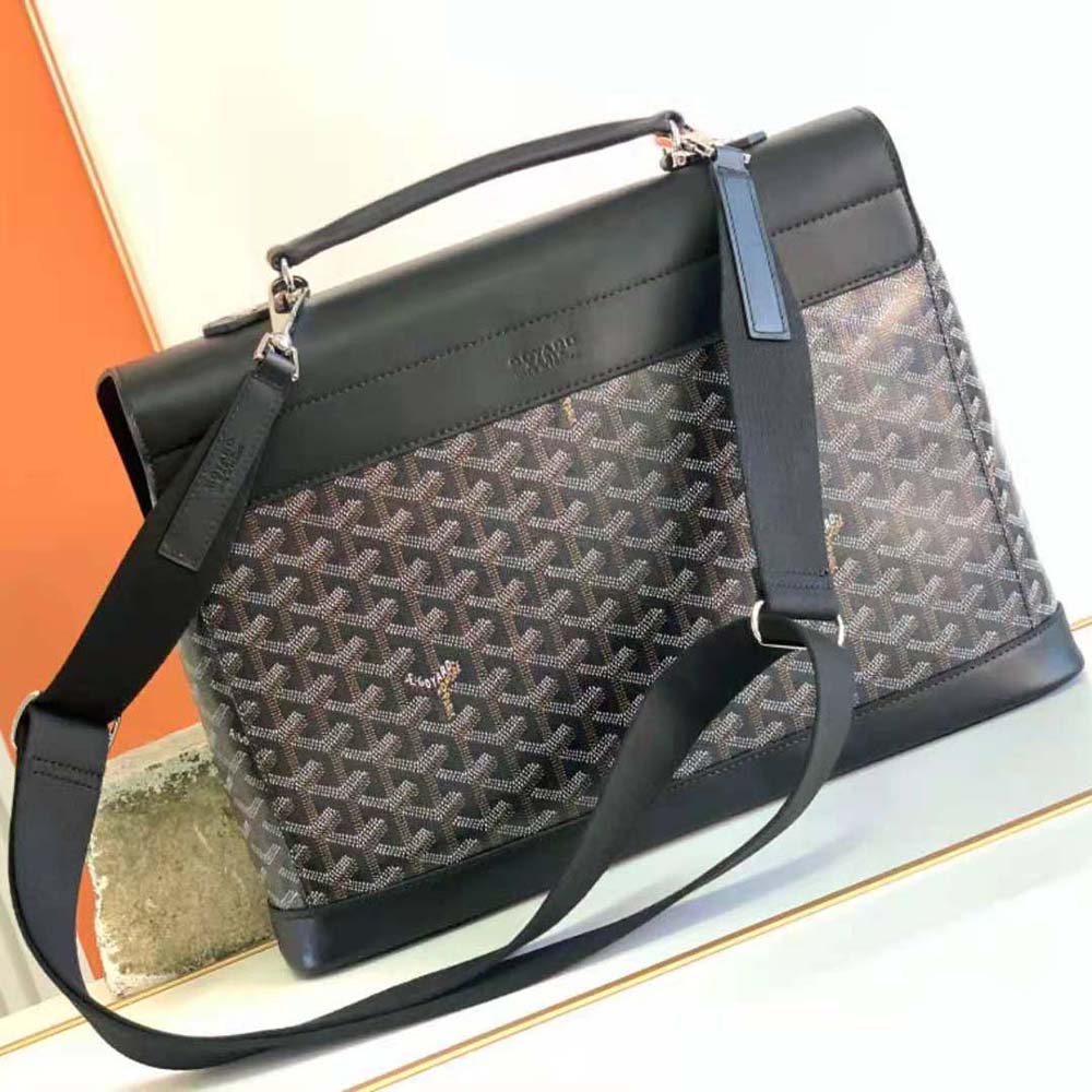 Side profile of Goyard Women Citadin PM Messenger Bag-Black with adjustable strap visible