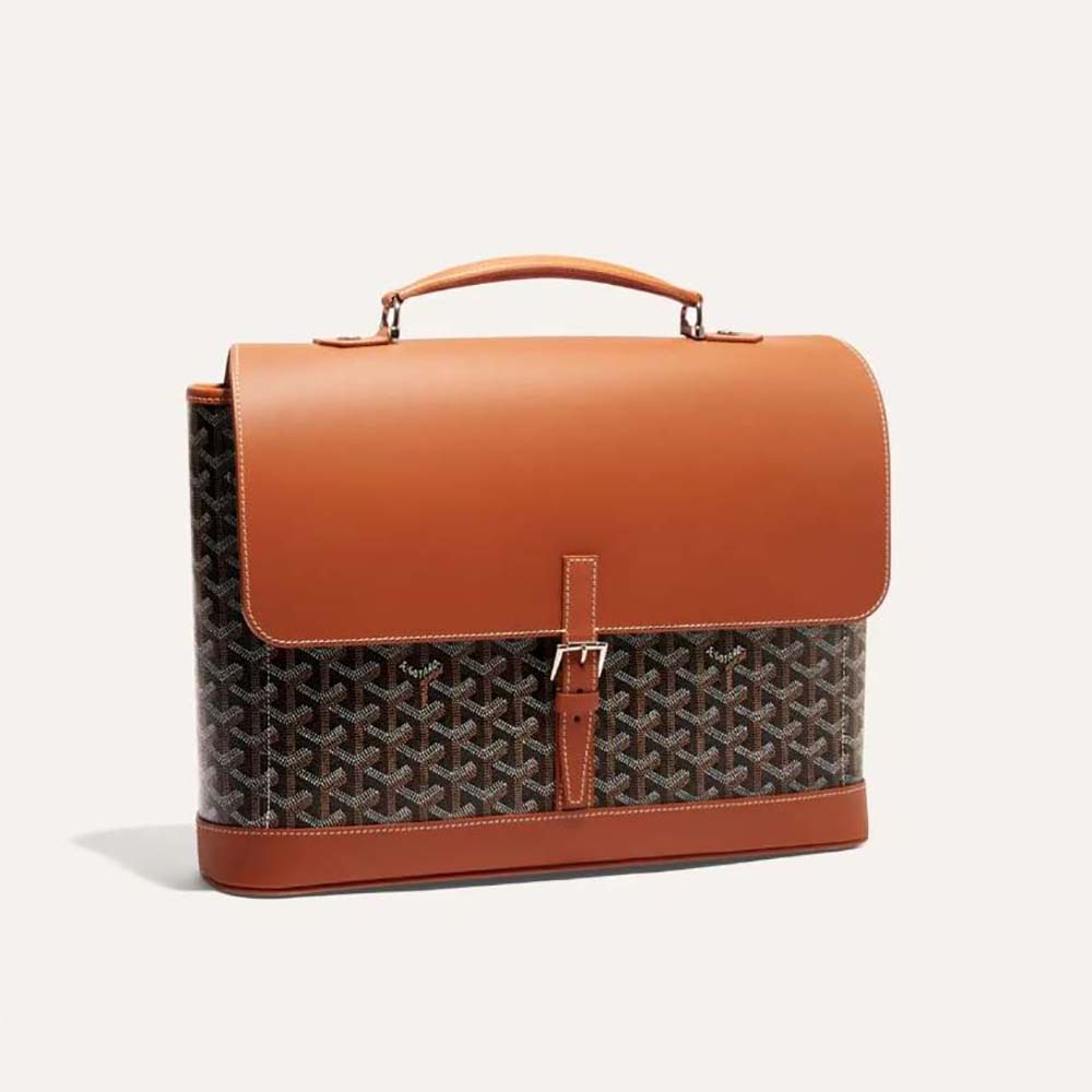 Front view of Goyard Women Citadin PM Messenger Bag-Brown with strap