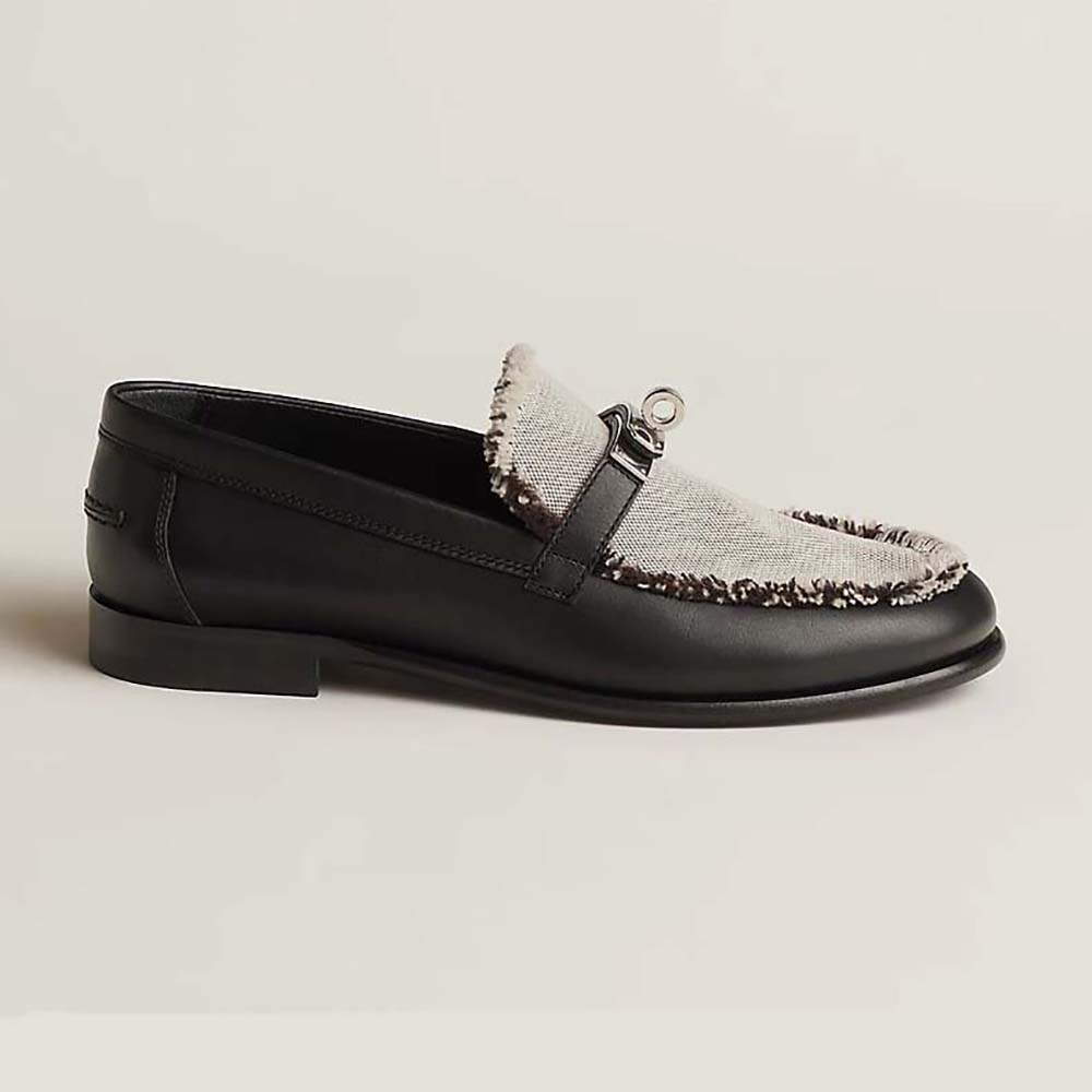 Side view of Hermes Women Destin Loafer in Calfskin Leather-Black