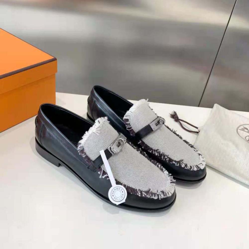 Top-down angle showing slip-on silhouette of Hermes Destin Loafer