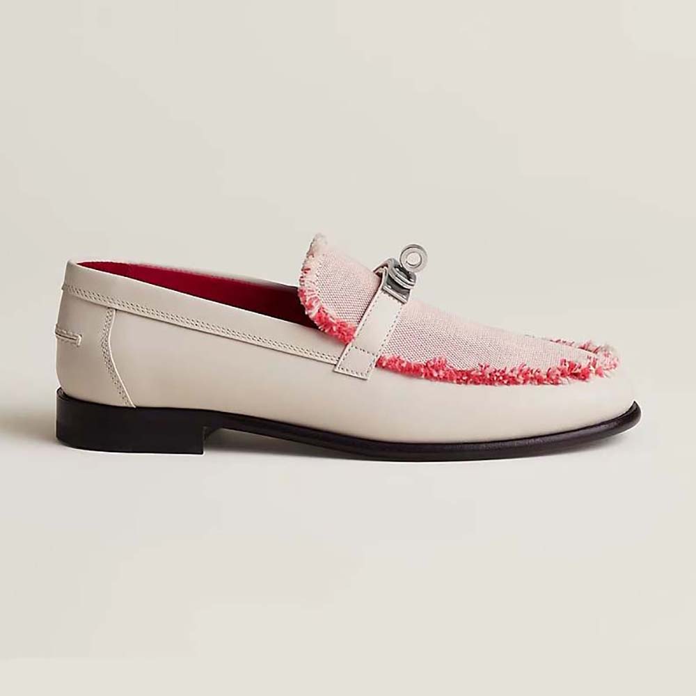 Side profile of Hermes Women Destin Loafer in pink calfskin leather