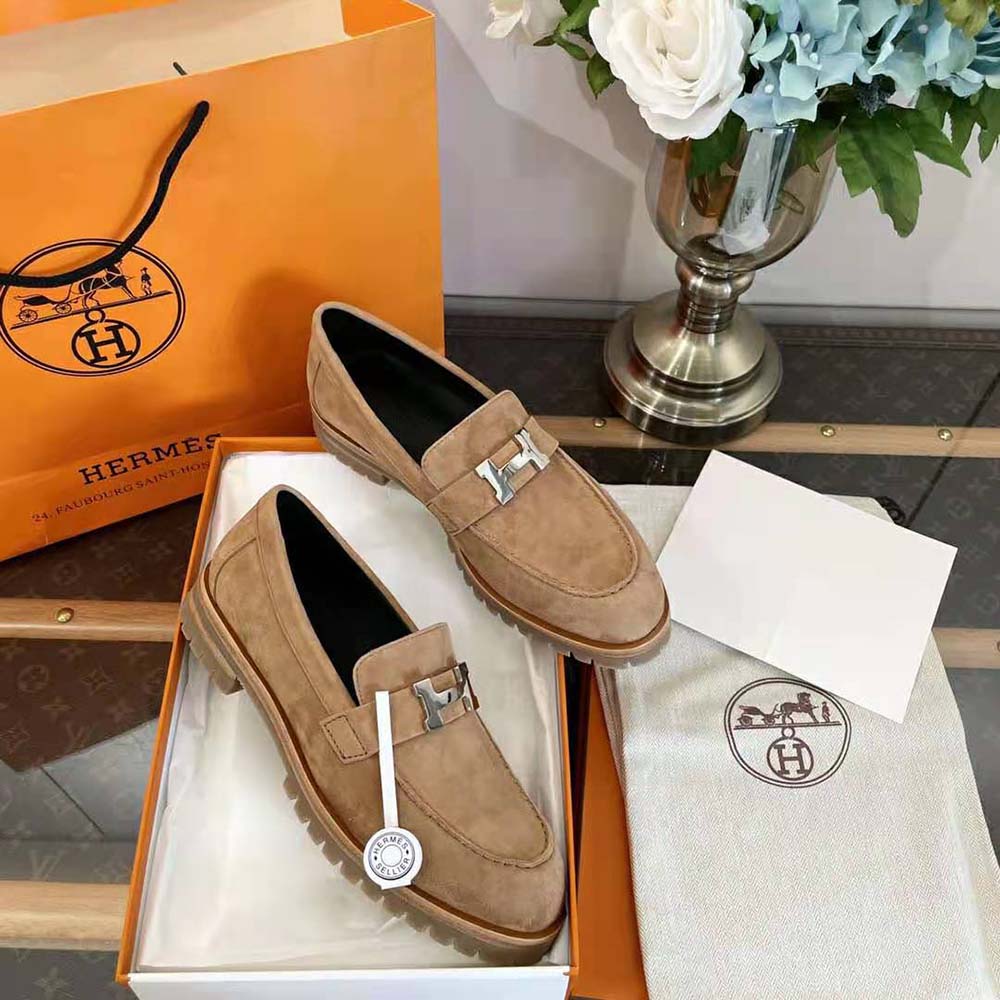 Hermes Women Faubourg Loafer in suede goatskin-Beige - image 7