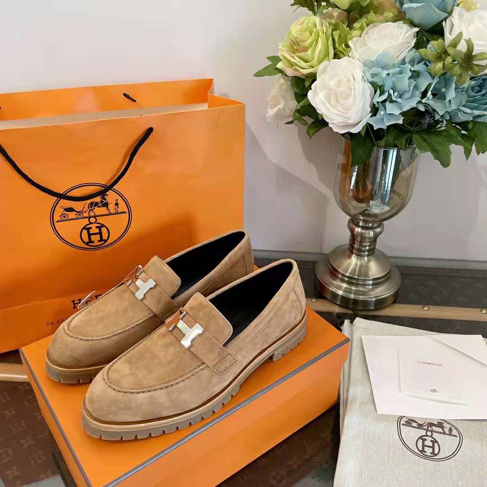 Hermes Women Faubourg Loafer in suede goatskin-Beige - image 6