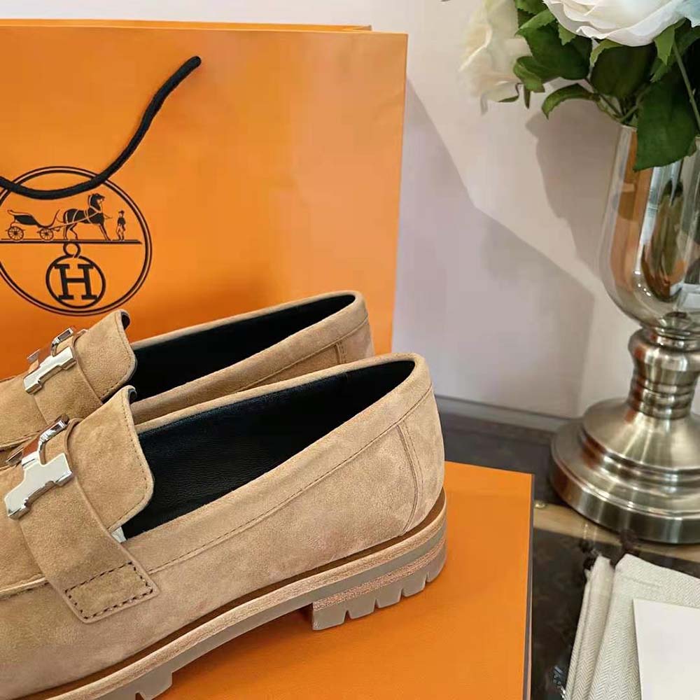 Hermes Women Faubourg Loafer in suede goatskin-Beige - image 10