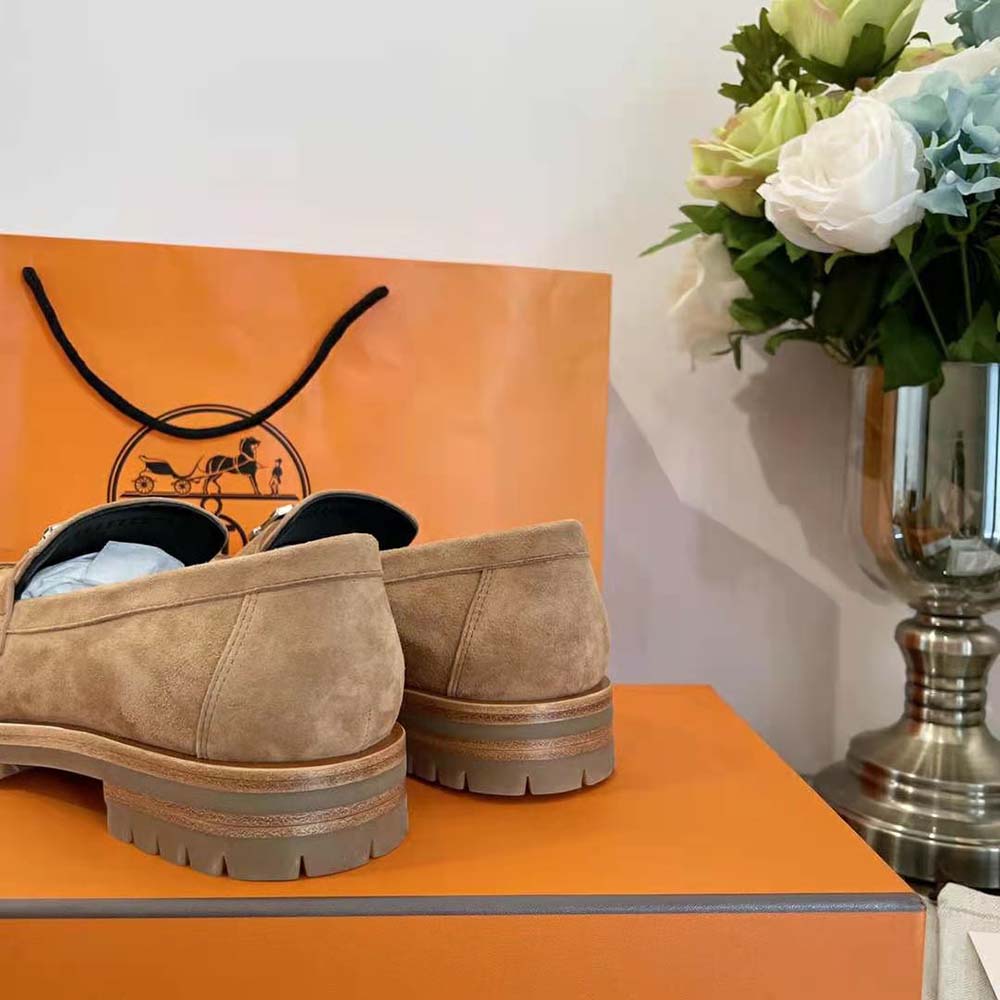 Hermes Women Faubourg Loafer in suede goatskin-Beige - image 9
