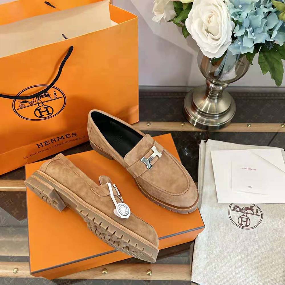 Hermes Women Faubourg Loafer in suede goatskin-Beige - image 8