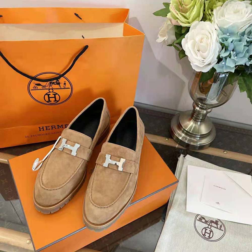 Hermes Women Faubourg Loafer in suede goatskin-Beige - image 5