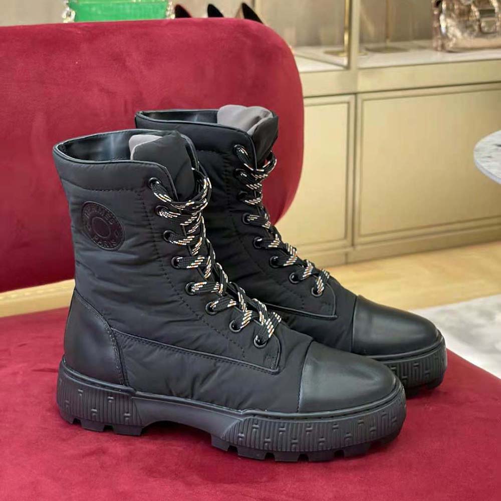 Front angle showing lace-up closure on Hermes Women Fresh Ankle Boot