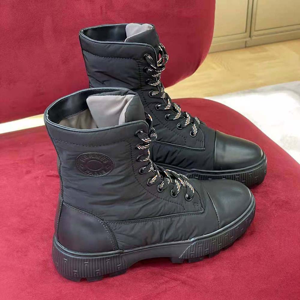 Hermes Women Fresh Ankle Boot in Quilted Parachute Fabric and Calfskin with Rubber Sole - image 6