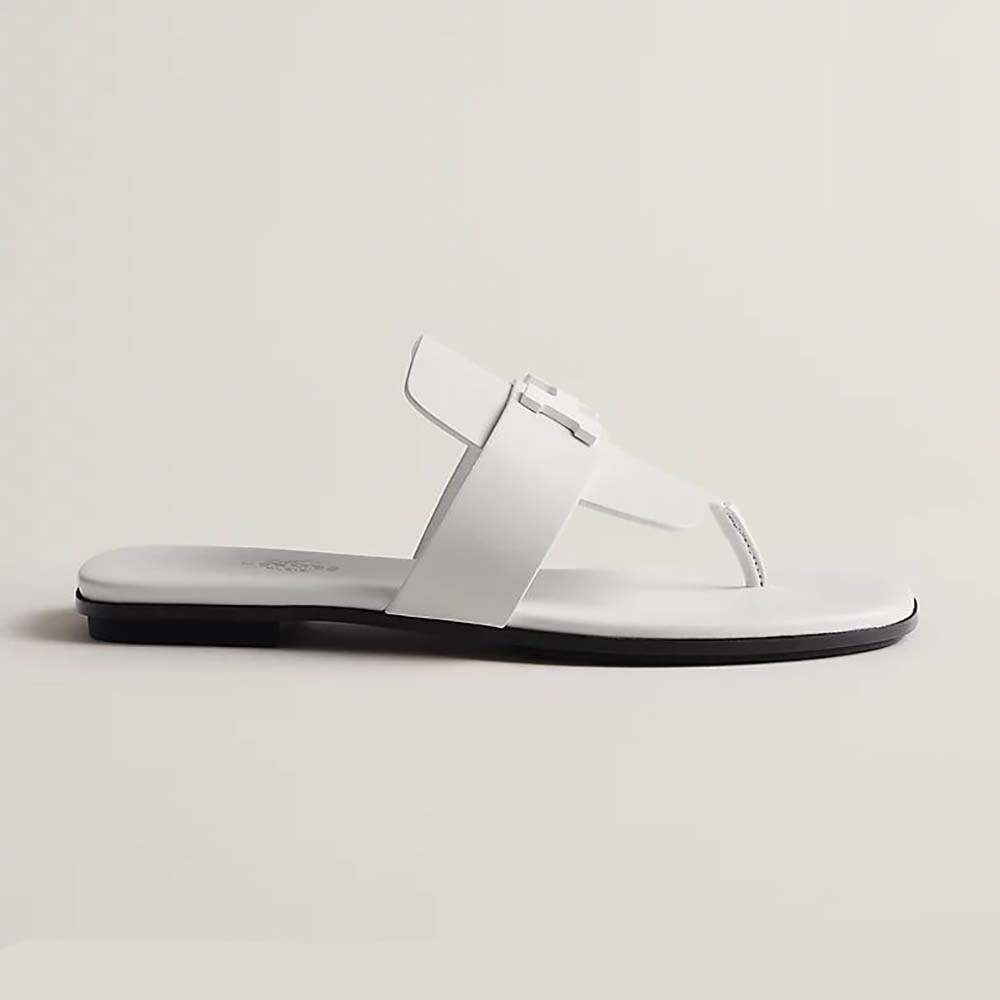 Side view of Hermes Women Galerie Sandal in Calfskin-White