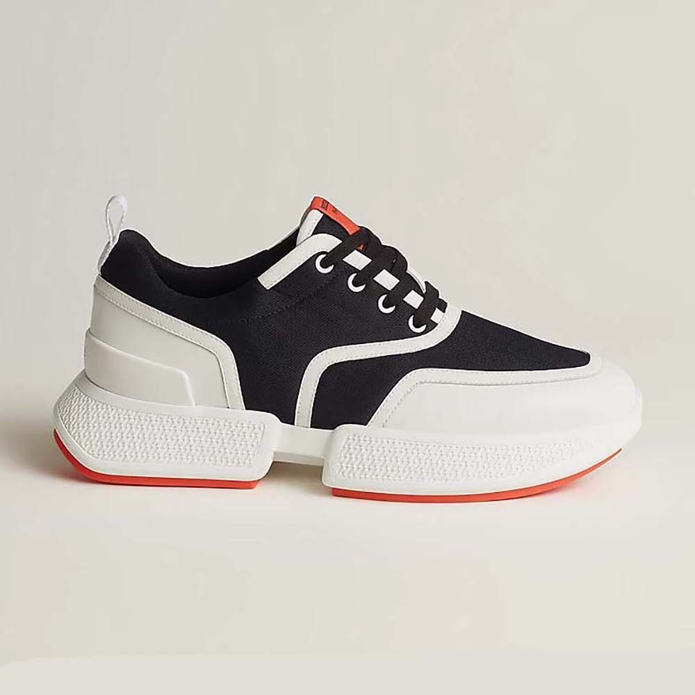 Side profile of Hermes Women Giga Sneaker in Mesh Pique and Calfskin-Black