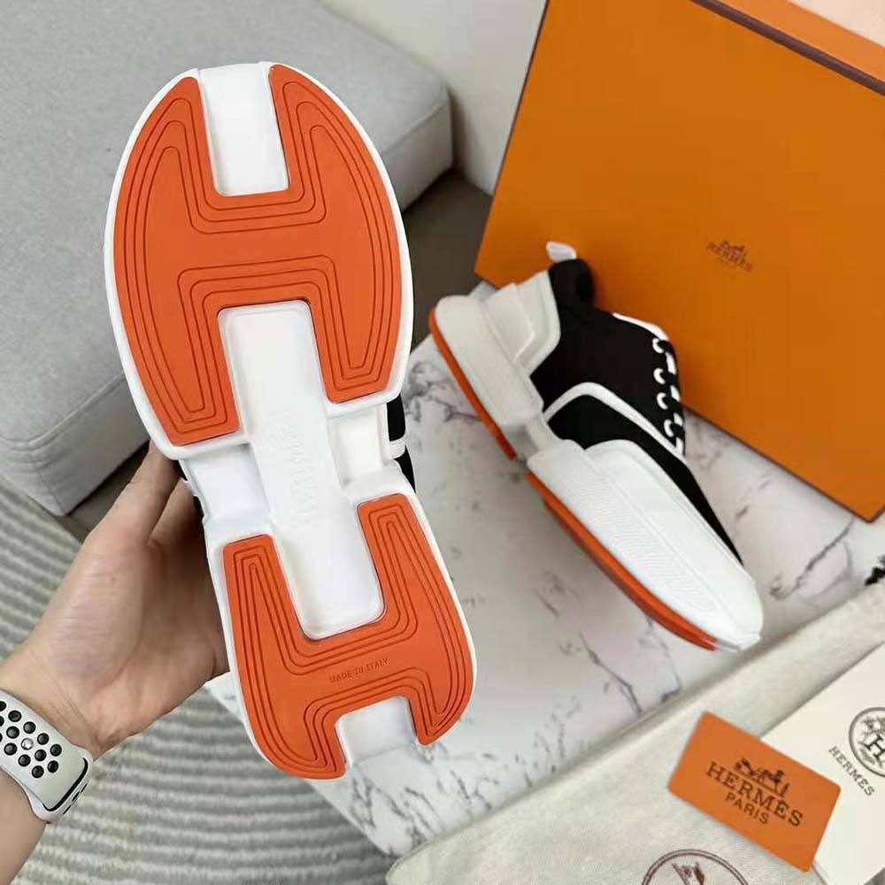 Hermes Women Giga Sneaker in Mesh Pique and Calfskin-Black - image 10