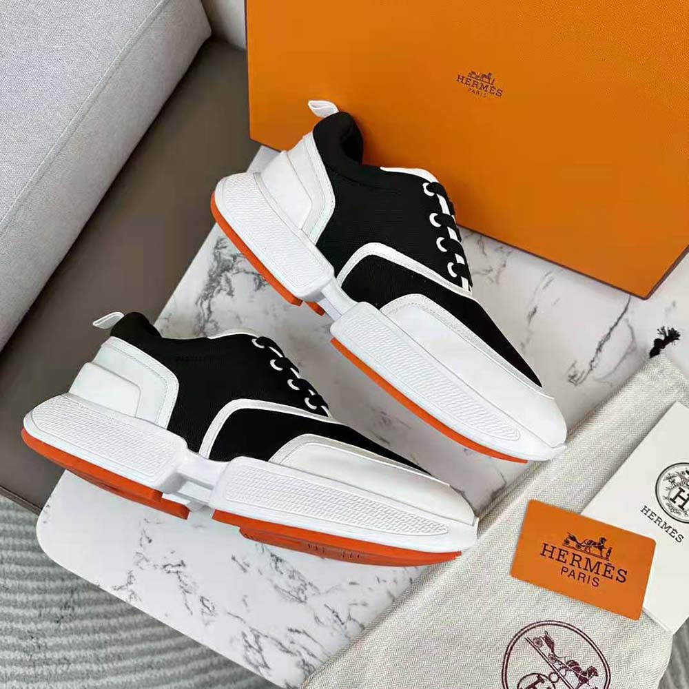 Hermes Women Giga Sneaker in Mesh Pique and Calfskin-Black - image 5
