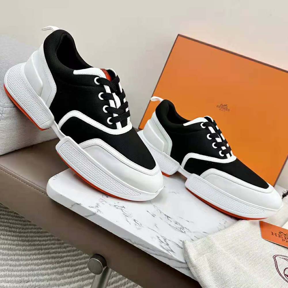 Hermes Women Giga Sneaker in Mesh Pique and Calfskin-Black - image 4
