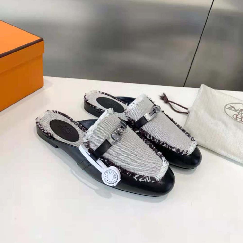 Top angle showing minimalist silhouette of Hermes Women OZ Mule