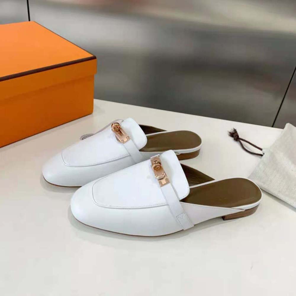Hermes Women OZ Mule in Calfskin Leather-White - image 4