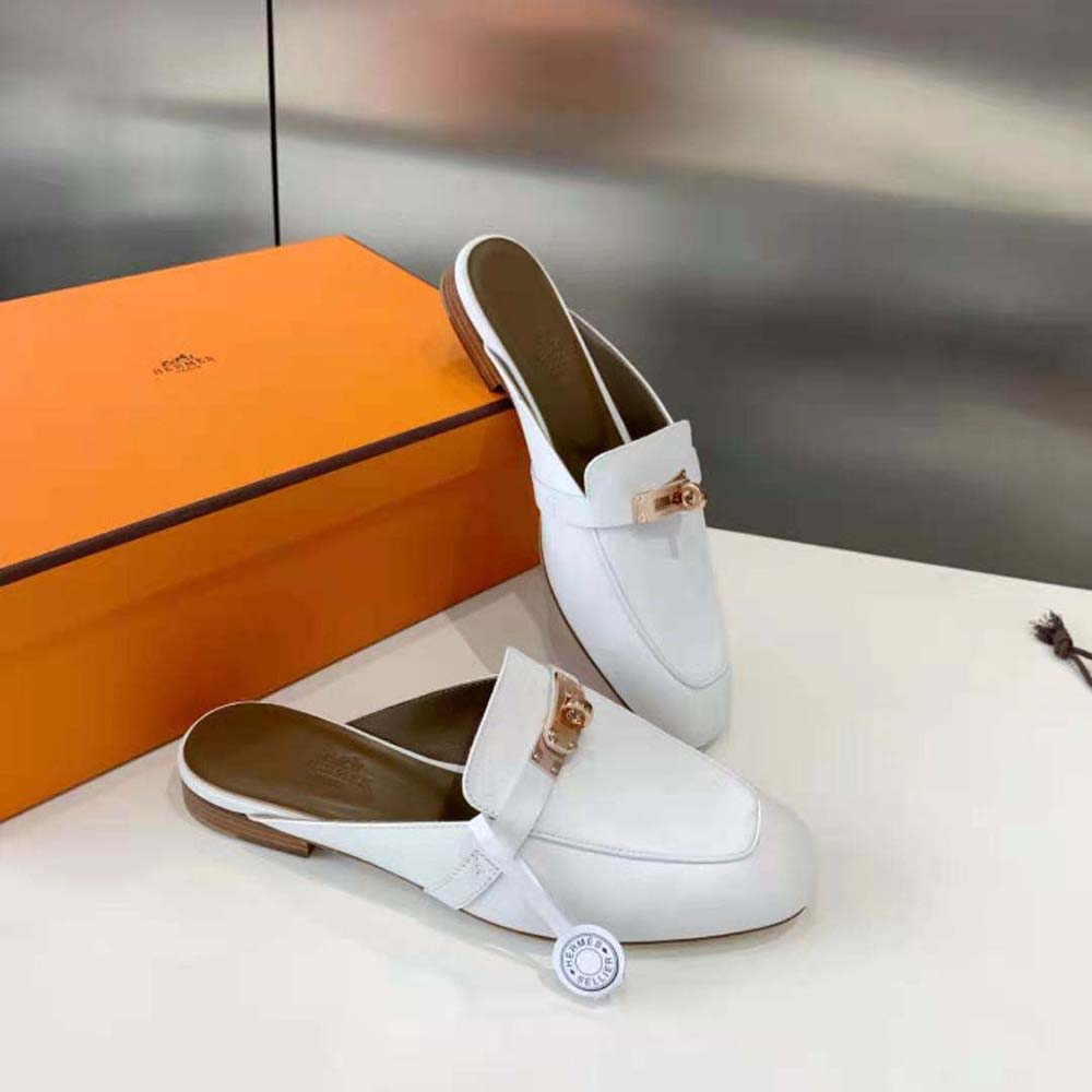 Hermes Women OZ Mule in Calfskin Leather-White - image 6