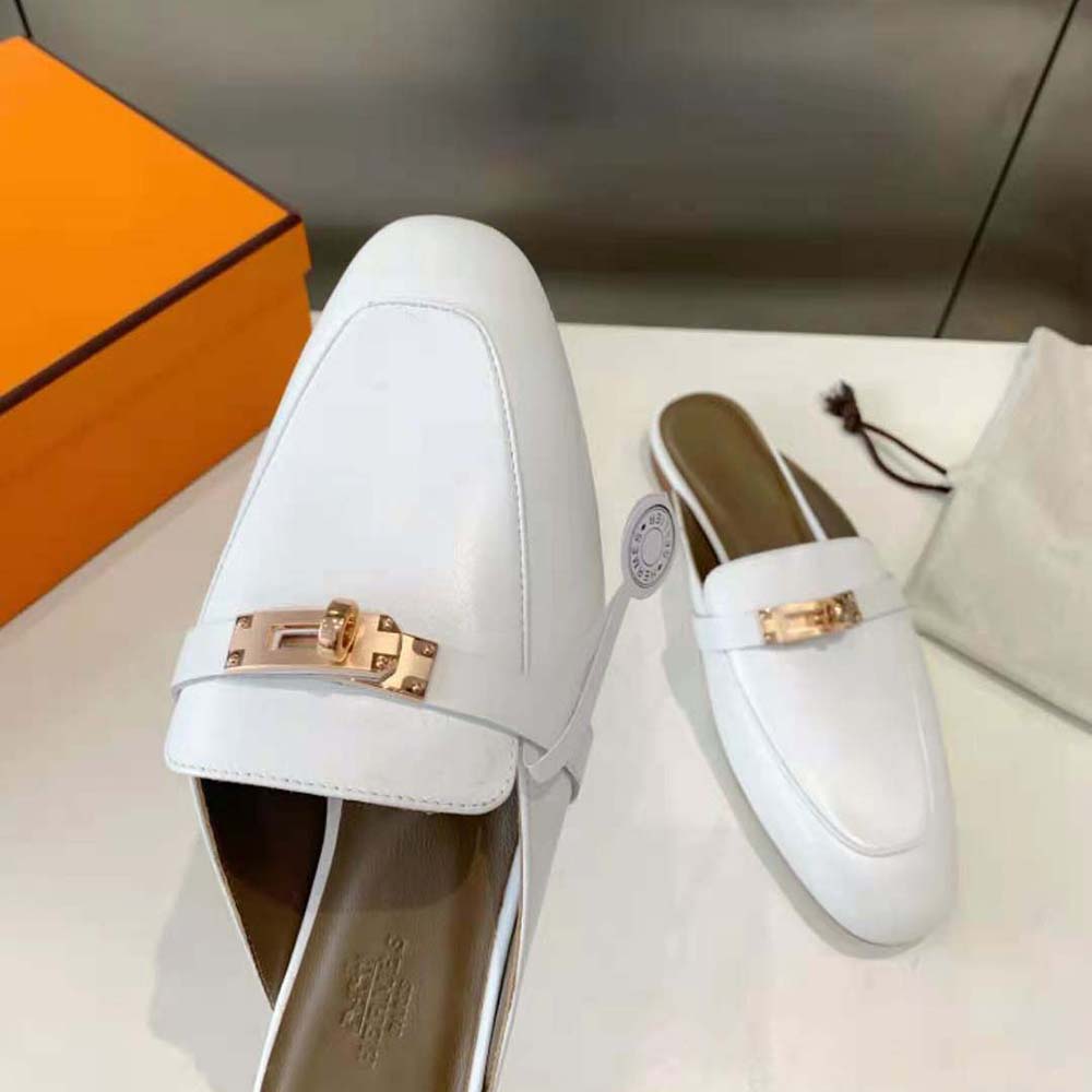 Hermes Women OZ Mule in Calfskin Leather-White - image 9