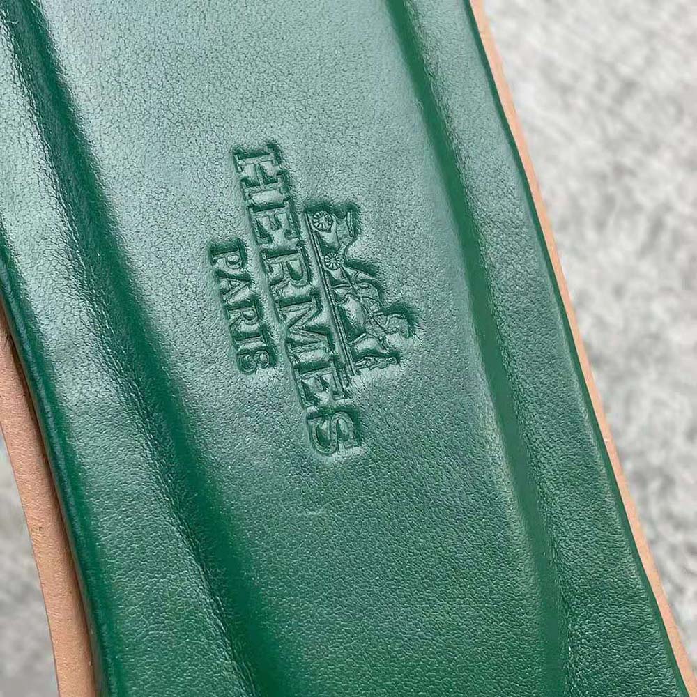 Hermes Women Oran Sandal in Fringed H Canvas-Green - image 8