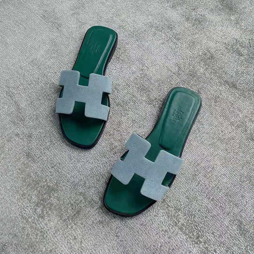 Hermes Women Oran Sandal in Suede Goatskin-Blue - image 5