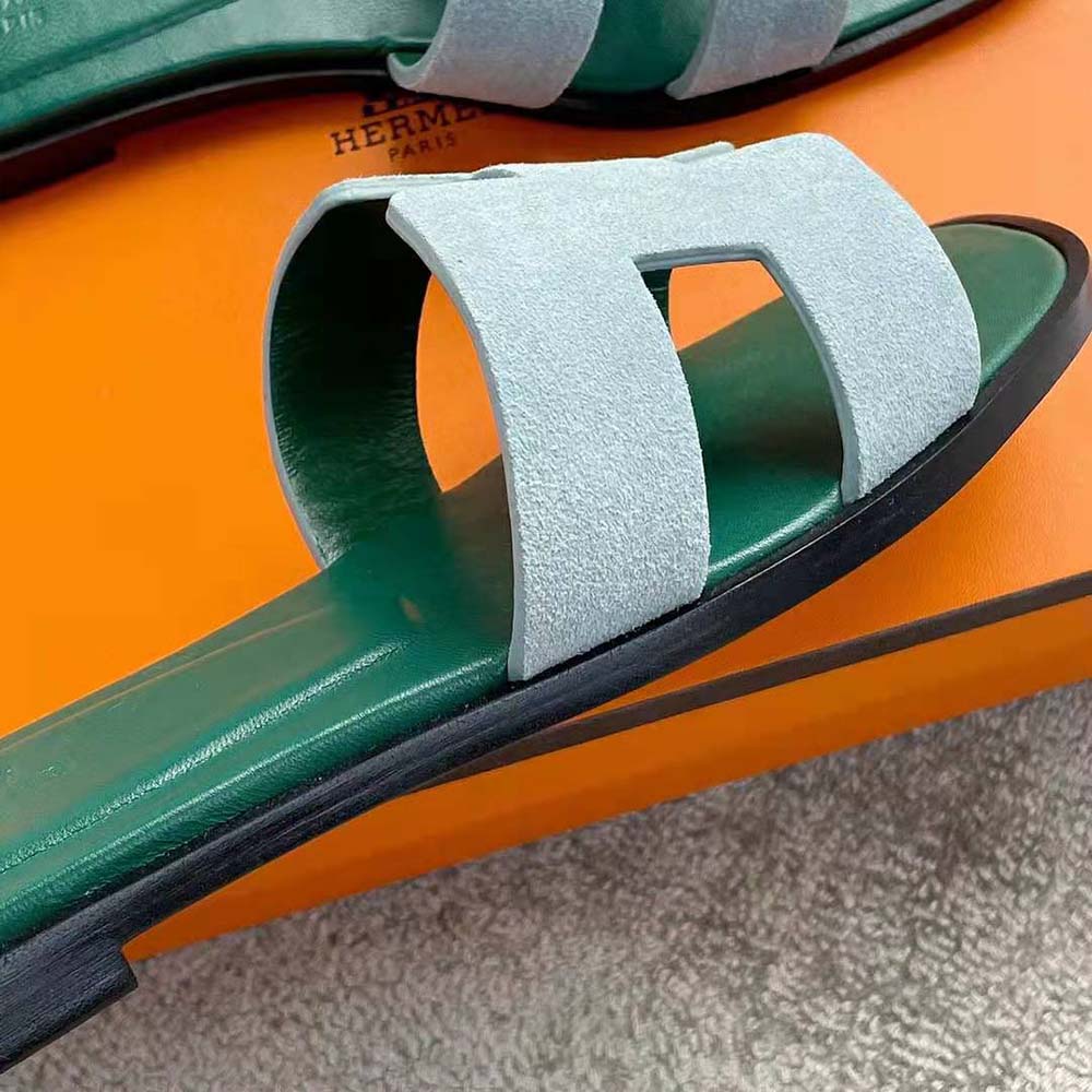 Hermes Women Oran Sandal in Suede Goatskin-Blue - image 8