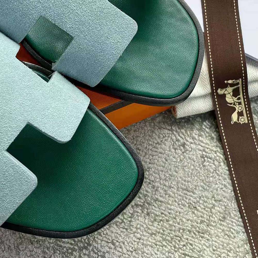 Hermes Women Oran Sandal in Suede Goatskin-Blue - image 6