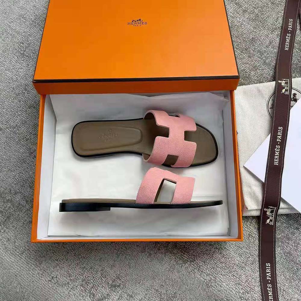 Hermes Women Oran Sandal in Suede Goatskin-Rose - image 5