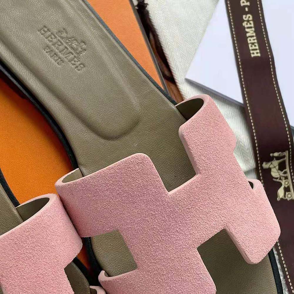 Hermes Women Oran Sandal in Suede Goatskin-Rose - image 9