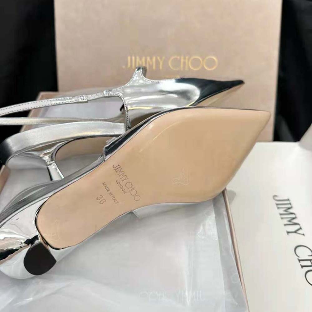 Jimmy Choo Women Didi 45 Silver Liquid Metal Leather Pointed Pumps - image 10