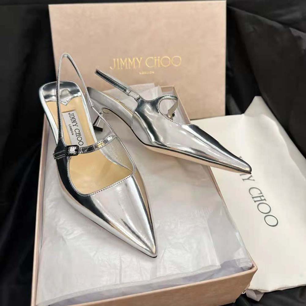 Jimmy Choo Women Didi 45 Silver Liquid Metal Leather Pointed Pumps - image 5