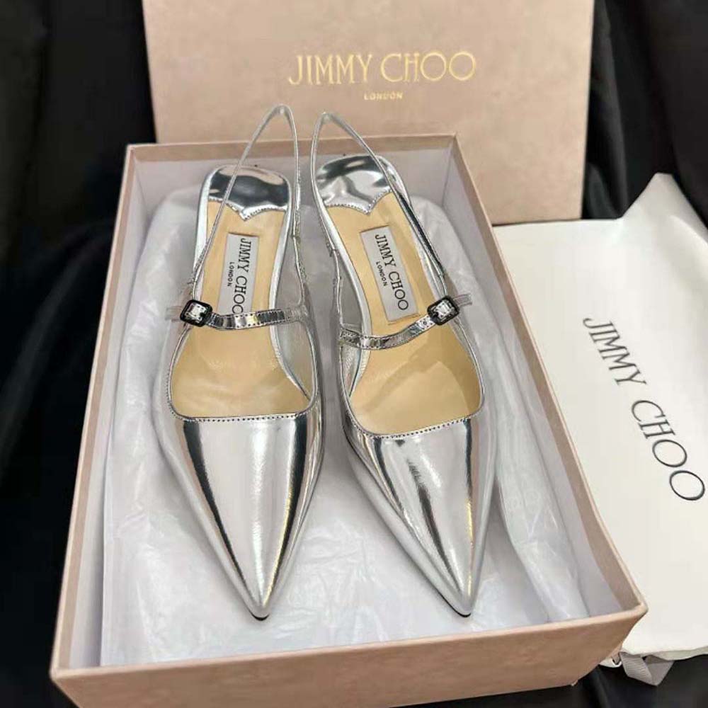 Rear detail showing 45mm stiletto heel and logo plaque on Jimmy Choo Women Didi 45 pumps