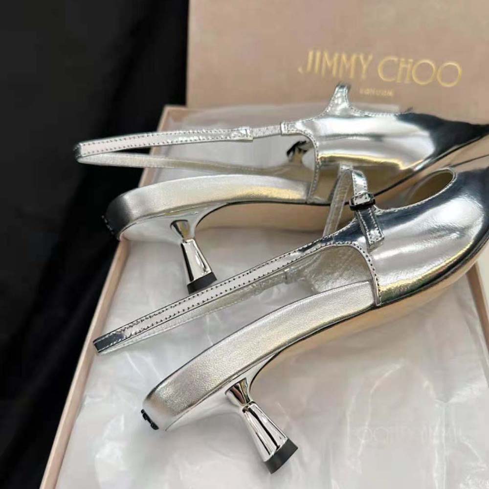 Jimmy Choo Women Didi 45 Silver Liquid Metal Leather Pointed Pumps - image 9